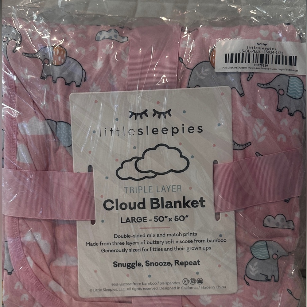 Little Sleepies Pink Elephant Blanket